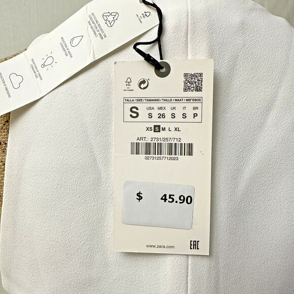 New ZARA Women's White Sleeveless Cowl Neck Cropped Top Blouse Sz S - Picture 7 of 16